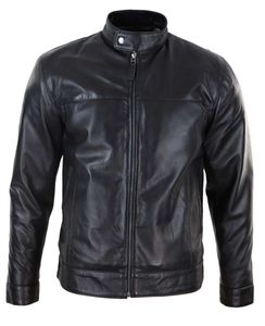 <b>Top</b> Quality Men's Leather Jacket with Stand Collar Solid Color and Front Logo Best Material for Winter Plain Dyed - Product Image 2