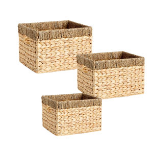 Vietnam Handmade <b>Rectangle</b> Storage <b>Bins</b> Sedex BSCI Certified with Water Hyacinth and Wooden Handles for Home Use OEM Accepted - Product Image 1
