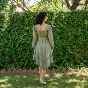 Vestido a cuadros verde elegante para mujer con decoración de encaje recién llegado ropa informal al por mayor cintura natural de colores brillantes - Product Image 3