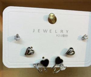 Orecchini a Perno in Stile Francese, Forma di Cuore con Cristalli e Strass, Argento 925, Gioielli da Donna per Uso Quotidiano - Product Image 3