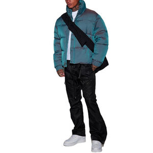 Chaquetas acolchadas de ganso estilo callejero para hombre de invierno 2025, logotipo bordado acolchado, tela brillante, cremallera, cuello levantado con mosca, venta al por mayor - Product Image 2