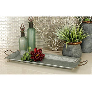 Juego de 2 bandejas de servicio de metal galvanizado con asa para mesas, utensilios de cocina, uso doméstico y hotelero, bandejas para servir alimentos - Product Image 3