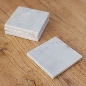 Posavasos de piedra de mármol blanco de forma cuadrada hechos a mano, alfombrilla o almohadilla para decoración del hogar y regalos de inauguración de la casa, bebidas - Product Image 1