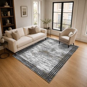 Tapis de salon LXDP-0807 gris argenté traditionnel oriental imprimé numériquement, lavable en machine, en chenille, antidérapant, vente en gros - Product Image 2