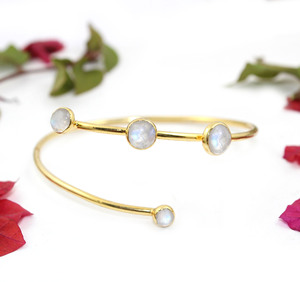 Brazalete ajustable de oro piedra lunar en bruto joyería de cristal bohemio para regalo joyería Bohemia hecha a mano pulsera de piedra natal de junio - Product Image 1