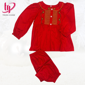 Smocké Vêtements pour Enfants Vêtements de Nuit Pyjama Pour Enfants Manches Longues Rouge Floral Coton Conceptions Personnalisées OEM ODM Saison de Noël - Product Image 3