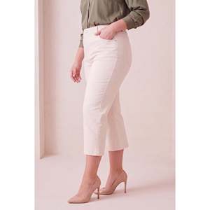 Pantalon capri en coton grande taille avec détail poche, écru - Product Image 2