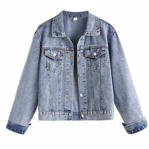 Custom Manufacturer High Quality Ladies <b>Short</b> Loose Washed Pocket Button Denim <b>Jackets</b> OEM Customized Women Denim <b>Jacket</b> - Product Image 1