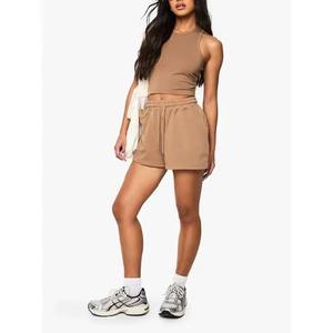 Nouveau modèle Vêtements de sport pour femmes, vêtements de yoga, couleur unie, gilet, débardeur deux pièces, ensemble short et motard - Product Image 4