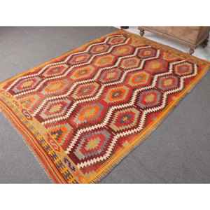 Tapis turc, grand tapis de 5,7 x 8,1 pieds, tapis vintage en laine persane rouge - Product Image 2
