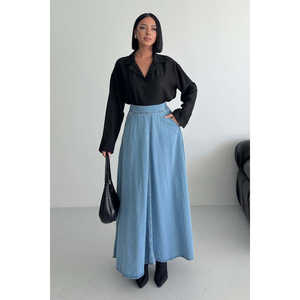 กระโปรงยีนส์ทรงเอไลน์ระบายยาว - Product Image 2