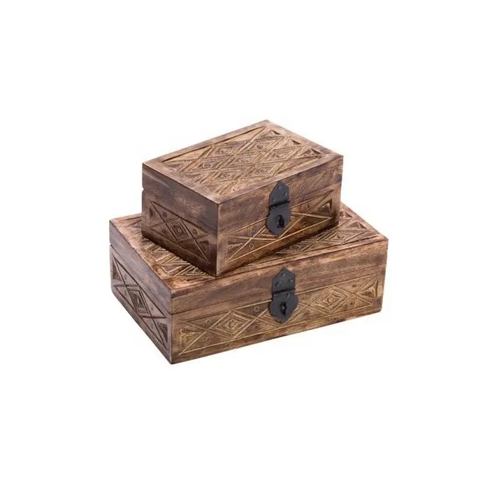 Portagioie in legno fatto a mano per donna portagioie in legno con scatola intagliata a mano set di 2