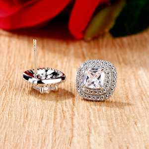 Jeulia Double Halo Cushion Cut Moissanite Sterling <b>Silver</b> <b>Stud</b> Earrings - Product Image 5