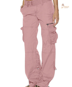 Femmes rétro littérature Art été Cargo pantalon plusieurs poches décontracté jambe droite ample avec taille élastique fermeture avant plate - Product Image 1