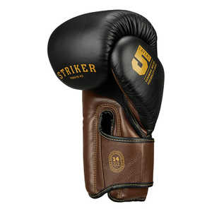 Guantes de Boxeo Personalizados Striker, de Cuero Vacuno Estampado, con Cierre de Cordones en la Muñeca, Tamaños Disponibles: 10oz, 12oz, 14oz, 16oz, en Negro/Marrón - Product Image 3