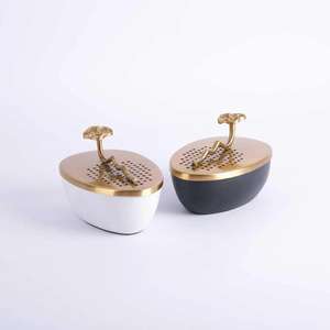 Juego único de soporte de incienso árabe Bakhoor aromático de mini diseño de dos quemadores de incienso blanco y negro para uso en Ramadán fragancias para el hogar - Product Image 1