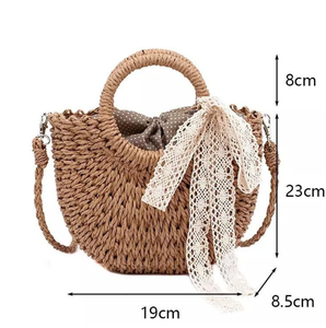 Bolsa de paja cruzada de hombro de playa informal Bolsas de playa de macramé de ganchillo Directo del proveedor indio - Product Image 1