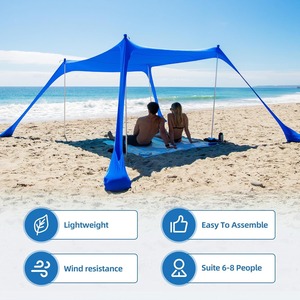 Auvent de camping portable, auvent de plage, auvent pare-soleil, tente de plage avec sac de sable, tissu en nylon lycra, poteaux en aluminium, abri solaire - Product Image 2