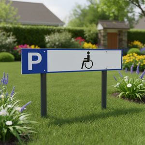 Señalización de Estacionamiento para Discapacitados de Aluminio Blanco/Azul/Negro, 460x110 mm, para Jardín y Césped - Product Image 3