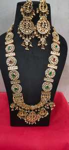 Kundan du fabricant indien lourd mariée Long collier ras du cou ensemble en laiton plaqué or fêtes de mariage tenue de mariée produit en vrac - Product Image 2