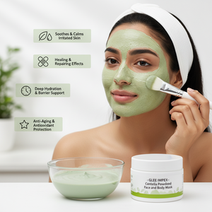 Masque facial et corporel en poudre cristalline à la Centella Asiatica, sans cruauté, format échantillon, apaisant, soin de la peau à base de plantes, pour peaux sensibles et sujettes à l'acné - Product Image 2