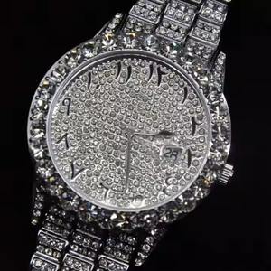 Luxury Silver Tone Arabic Dial Moissanite Diamond Watch Classic Round Hip Hop Style Mens <b>Wristwatch</b> - Product Image 1