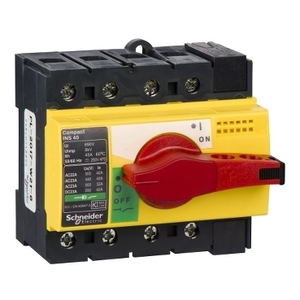 Interruttore Sezionatore SCHNEIDER ELECTRIC 28917 Compact INS40 40A con Maniglia Rotante Rossa e Frontale Giallo, 4 Poli - Product Image 1