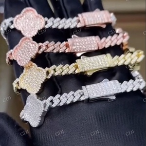 Plata esterlina chapada en oro VVS Moissanite totalmente helado Hip Hop pulsera de cadena cubana Venta caliente Joyería de diamantes para mujer - Product Image 4