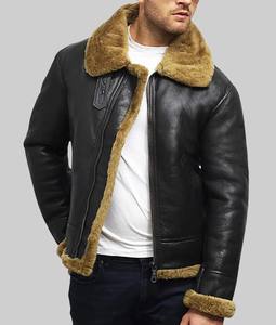 Genuine Sheepskin <b>Men's</b> Leather Jacket with Windproof Fur B3 Bomber Aviator RAF Design Winter Flight Pilot'<b>s</b> <b>Denim</b> Finish Jacket - Product Image 5