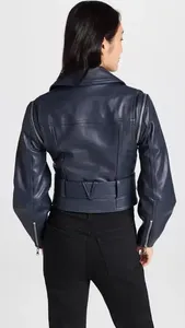 Vêtements d'extérieur d'hiver pour femmes 1, vestes d'automne personnalisées, veste en cuir PU pour femmes, moto noire, pour femmes - Product Image 6