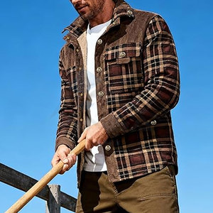 Chemise-veste en flanelle à carreaux doublée en sherpa pour homme avec fermeture à boutons-pression, veste d'hiver chaude, doublure en polaire épaisse et douce, décontractée - Product Image 6