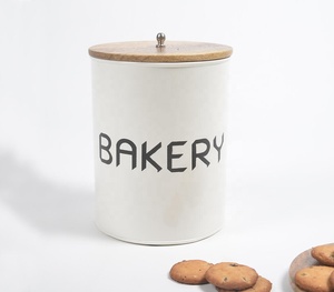 Galvanized Iron <b>Bakery</b> Storage Jar With Wooden Lid Manufacturer Wholesaler Factory <b>Direct</b> Sale - Product Image 2