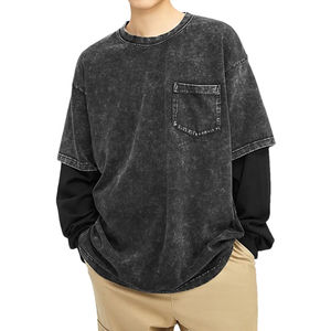 เสื้อฮิปฮอปแขนสองข้างสำหรับผู้ชายเสื้อฮิปฮอปปล่อยไหล่ไซส์พิเศษลำลองลำลอง100% มีกระเป๋าด้านหน้า - Product Image 1