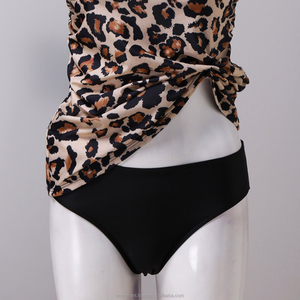 Women's Leopard Print Halter Tankini Top With Ruched Asymmetric Design High Waist Bottom Swimwear Set <b>Stretch</b> Fabric - Product Image 3