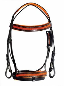 Brida Equipride Acolchada y Cómoda con Diamantes, Tamaño Completo, Color Naranja, Brida para Caballo de Cuero Genuino de Alta Calidad - Product Image 4