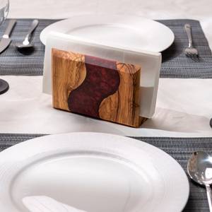 Porte-serviettes élégant en bois et résine, accessoire de table artisanal, support à mouchoirs artistique pour une décoration de table haut de gamme - Product Image 4