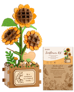 Kit de puzzle en bois 3D Tournesol avec carte de message émouvante, ensemble créatif de construction de bouquets de fleurs DIY pour adultes et enfants de 8 ans et plus - Product Image 1
