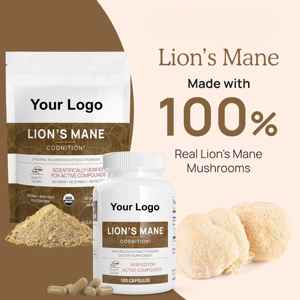 Venta al por mayor de etiqueta privada Lion's Mane Mushroom Cápsulas orgánicas Lion's Mane Vegan Cápsulas para memoria y enfoque - Product Image 2