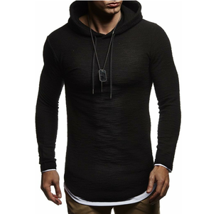 Sweat à capuche long et ajusté pour homme, respirant, de haute qualité, à manches longues, de couleur unie - Product Image 1
