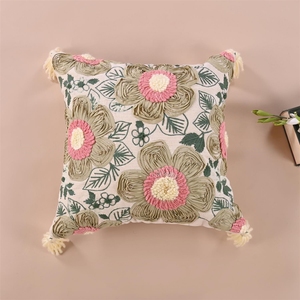 High Quality Customized Cotton Embroidered Decorative <b>Cushion</b> <b>Cover</b> <b>Green</b> Floral Themed Beautiful <b>Cushion</b> <b>Covers</b> For Living - Product Image 1