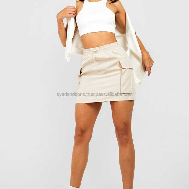 Women's Relaxed Fit Tall Cargo Pocket Toggle High Waist Casual Hiking Drawstring Parachute Skirts From Syed & Sons Industries