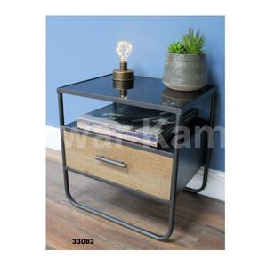 Mesita de noche doble moderna de Metal y vidrio con cajón para el hogar, sala de estar, cama, habitación y decoración de oficina - Product Image 4