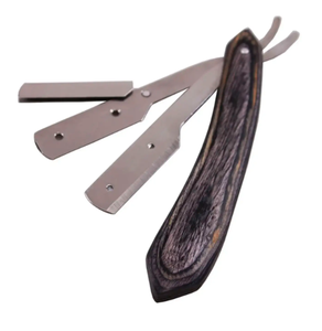 Maquinilla de afeitar desechable profesional para salón con mango de madera negro Afeitado de garganta de corte recto para barberos-Forma de polvo - Product Image 5