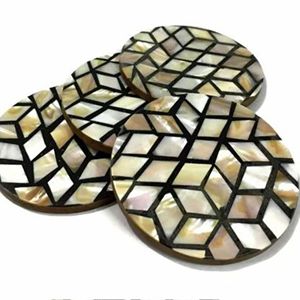 Mother of Pearl Coaster Set <b>Black</b> White MOPHot Selling Wooden Customized Mother of Pearl Coaster Set with Natural Color - Product Image 2