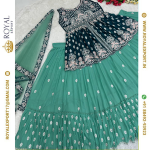 Giới thiệu bộ đồ giả georgette Ấn Độ và Pakistan nặng với gương thủ công Bộ sưu tập mới - Product Image 3