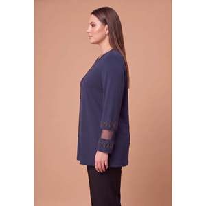 Suéter de punto con detalles en los hombros y mangas, talla grande, color azul marino - Product Image 3