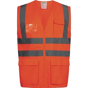 Gilet orange haute visibilité EWALD conforme aux normes ISO 20471 et 13688 SAFESTYLE, autocollants et lumières réfléchissants promotionnels - Product Image 1