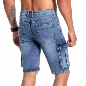 Pantalones Cortos Cargo de Mezclilla Lavada Azul Claro para Hombre, Cintura Media, Múltiples Bolsillos, Casuales, Elásticos, Estilo Bermuda, Ropa Urbana de Verano - Product Image 6