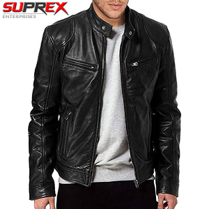 Chaqueta de Motociclista Personalizada para Hombre, Negra, de Mezclilla, con Forro de Piel de Oveja, Corte Ajustado, Cierre de Cremallera, Cuero PU Genuino, Estilo Vintage, Casual, Invierno - Product Image 2