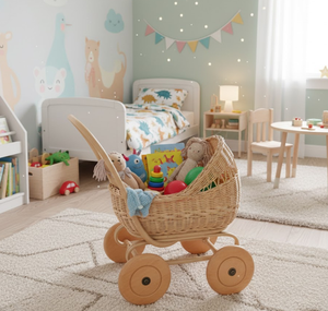 Carrito de Muñecas de Ratán Natural Tejido a Mano con Ruedas de Madera, Cochecito de Juguete de Mimbre para Niños y Decoración de Guardería de Vietnam - Product Image 4